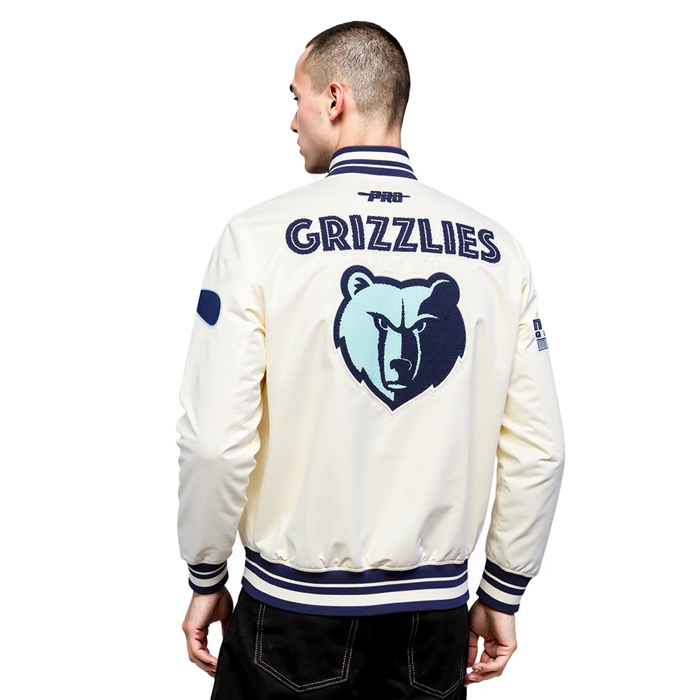 NBA MEMPHIS GRIZZLIES CITY EDITION 25-26 MEN'S PRO SATIN YD RIB JACKET (EGGSHELL/ MIDNIGHT NAVY) - Image 2