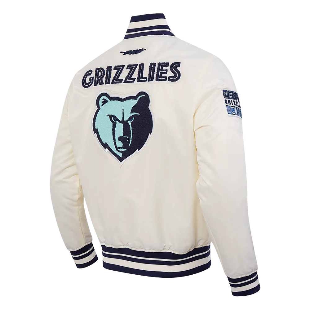 NBA MEMPHIS GRIZZLIES CITY EDITION 25-26 MEN'S PRO SATIN YD RIB JACKET (EGGSHELL/ MIDNIGHT NAVY) - Image 4