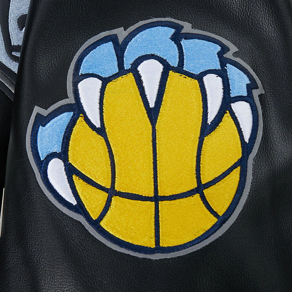 NBA MEMPHIS GRIZZLIES MODERN ORIGINALS MEN'S LEATHER VARSITY JACKET (JET BLACK) - Image 6