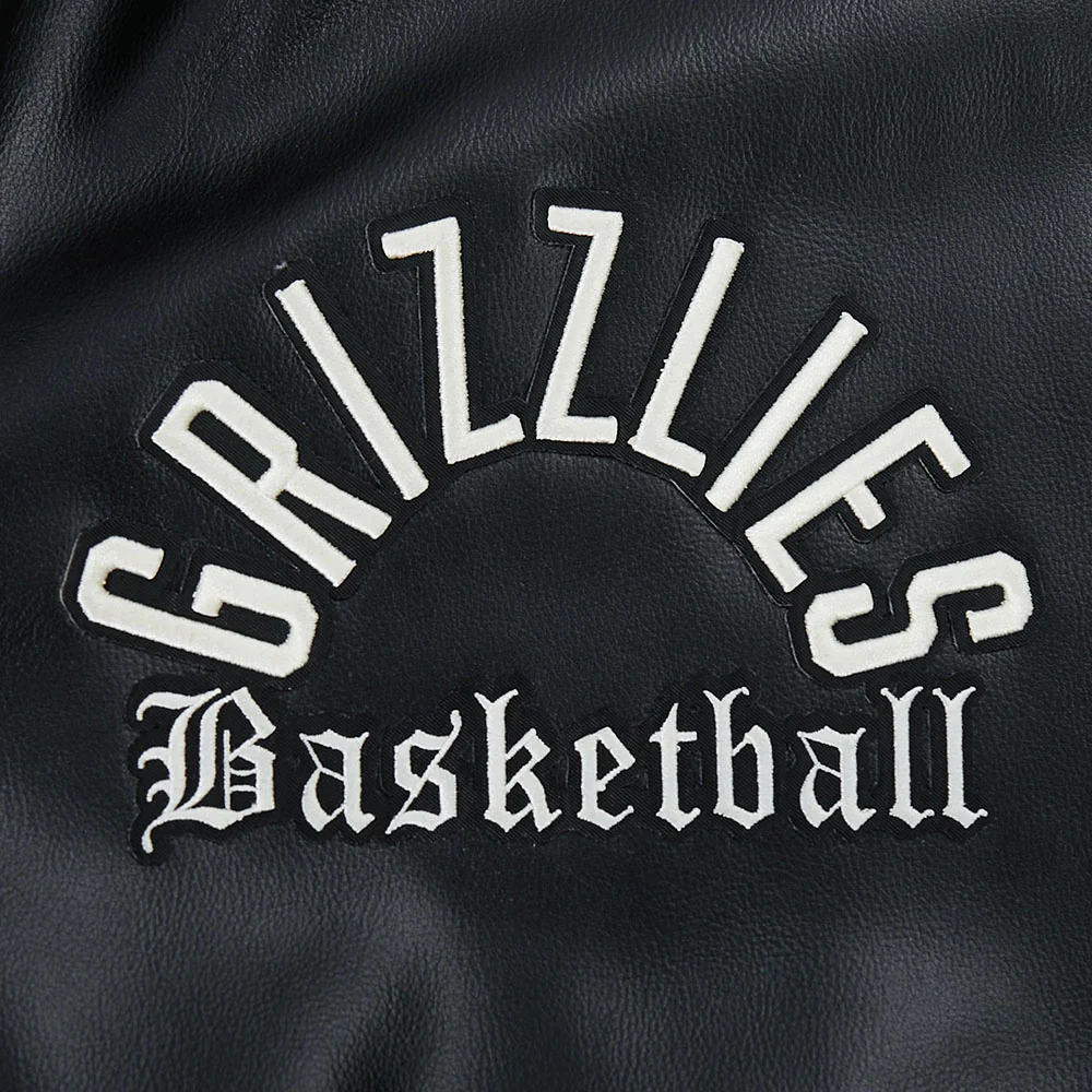 NBA MEMPHIS GRIZZLIES MODERN ORIGINALS MEN'S LEATHER VARSITY JACKET (JET BLACK) - Image 7