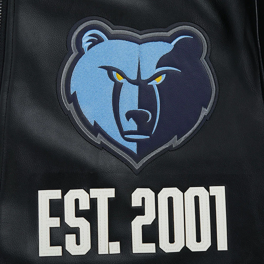 NBA MEMPHIS GRIZZLIES MODERN ORIGINALS MEN'S LEATHER VARSITY JACKET (JET BLACK) - Image 8