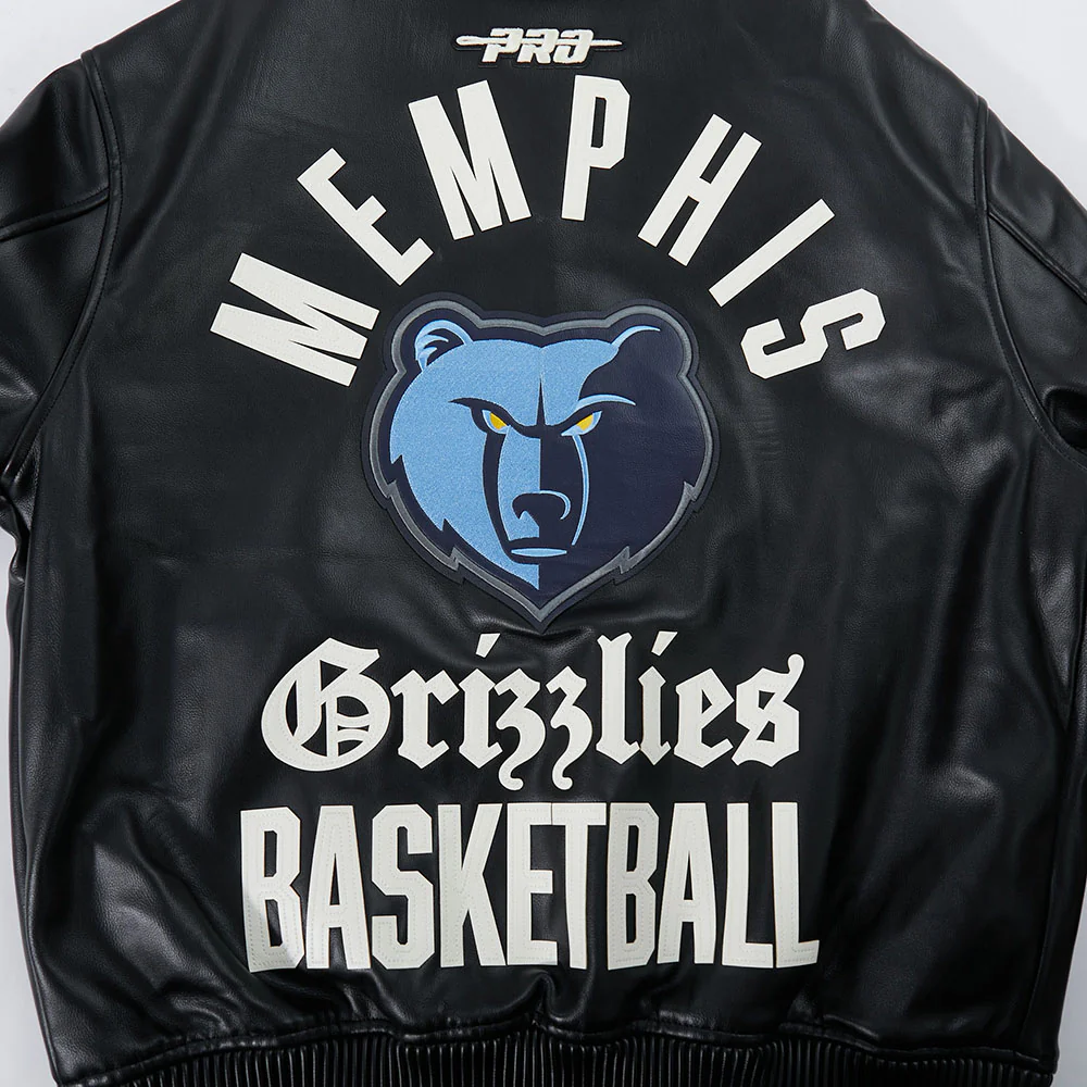 NBA MEMPHIS GRIZZLIES MODERN ORIGINALS MEN'S LEATHER VARSITY JACKET (JET BLACK) - Image 9
