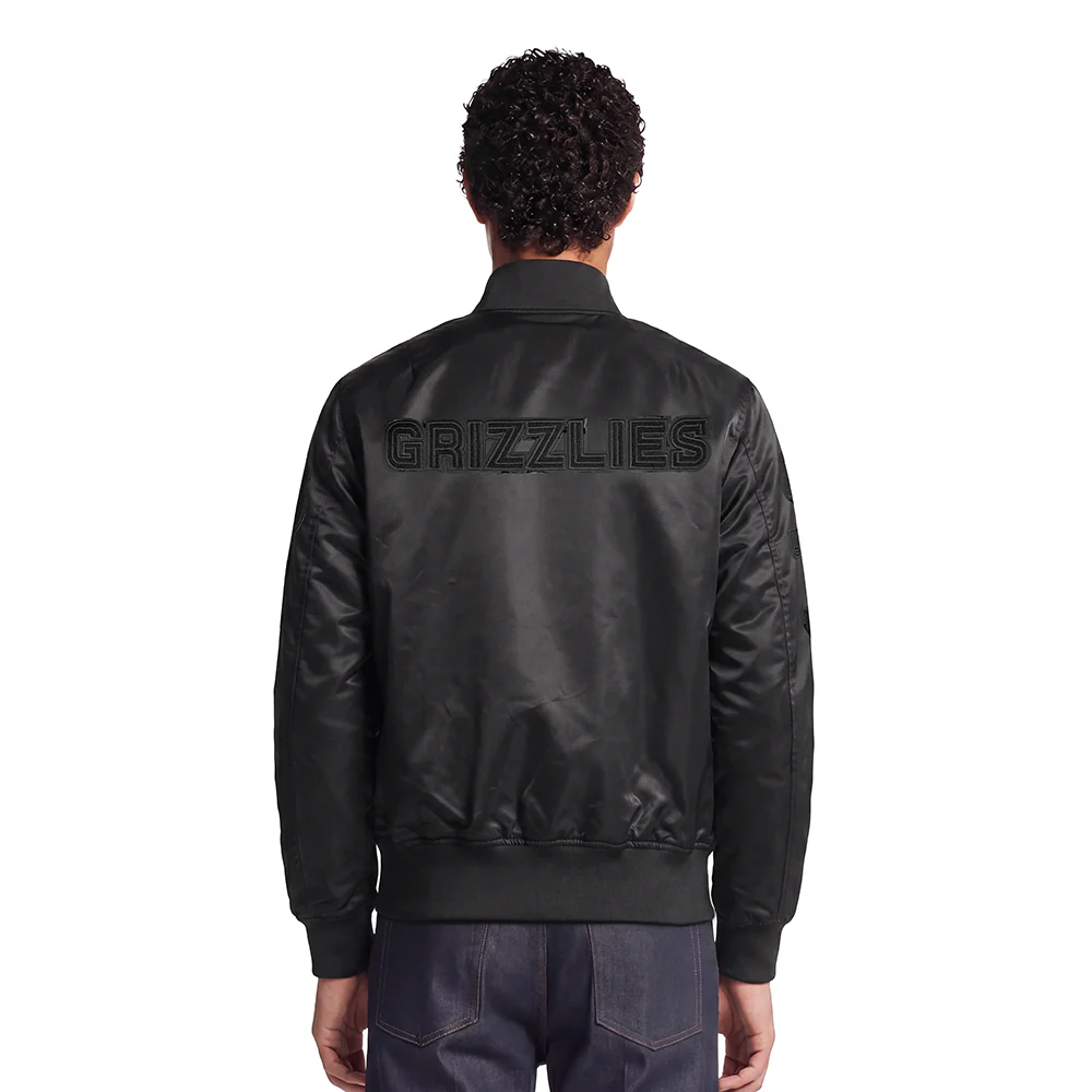 NBA MEMPHIS GRIZZLIES TRIPLE BLACK MEN'S SATIN JACKET (TRIPLE BLACK) - Image 2