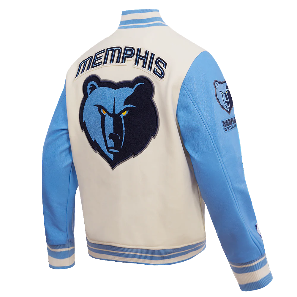 NBA MEMPHIS GRIZZLIES RETRO CLASSIC MEN'S RIB WOOL VARSITY JACKET (EGGSHELL/UNIVERSAL BLUE) - Image 4