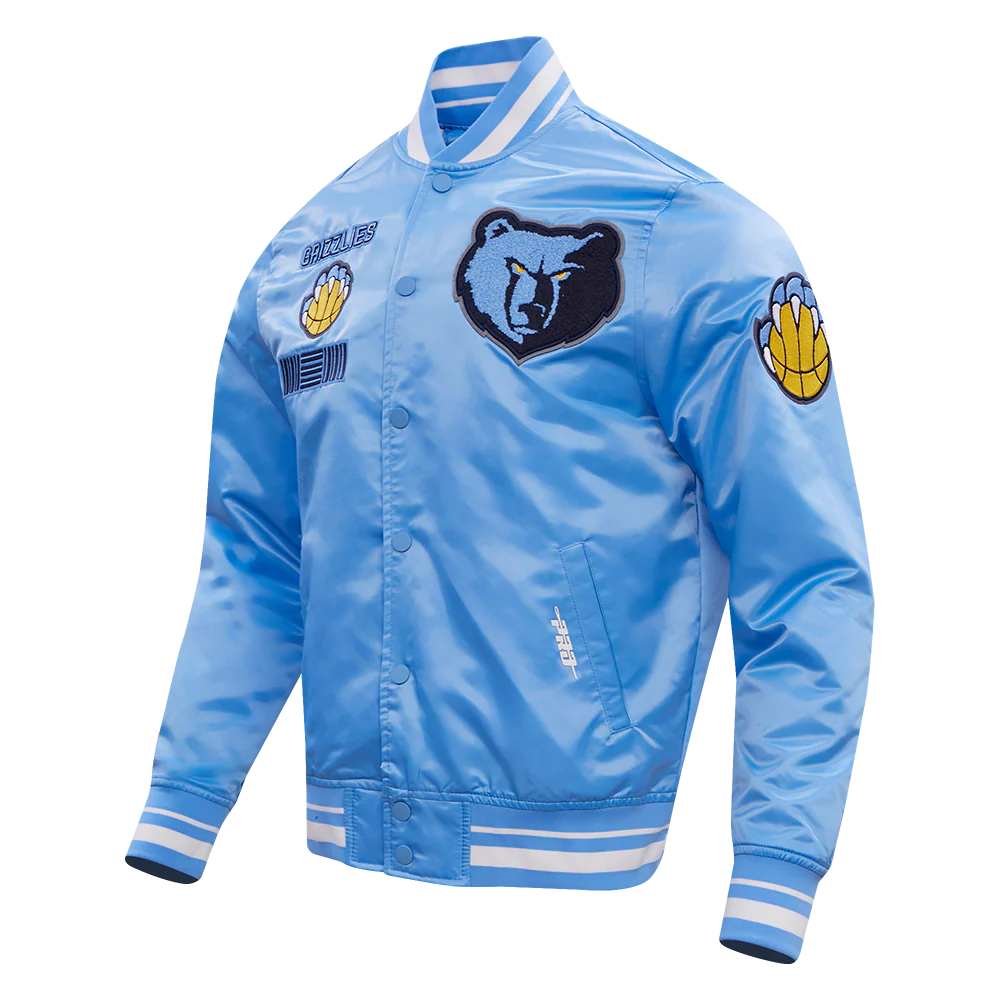 NBA MEMPHIS GRIZZLIES RETRO CLASSIC MEN'S RIB SATIN JACKET (UNIVERSITY BLUE) - Image 2