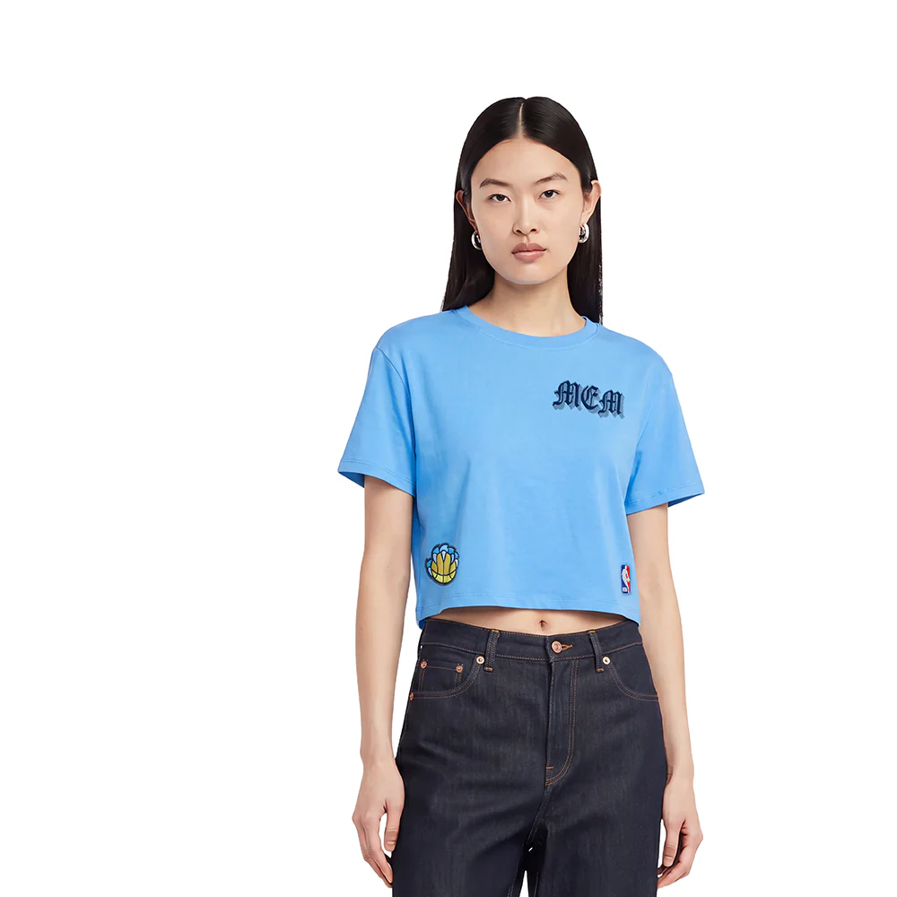 NBA MEMPHIS GRIZZLIES OLD ENGLISH WOMEN'S SJ BOXY TEE (UNIVERSITY BLUE)