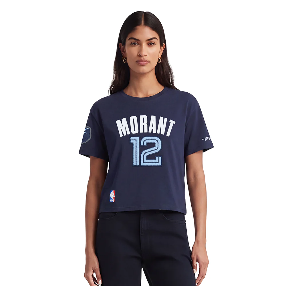 NBA MEMPHIS GRIZZLIES JA MORANT #12 CLASSIC PNN WOMEN'S SJ BOXY TEE (MIDNIGHT NAVY)