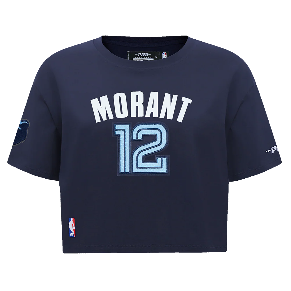 NBA MEMPHIS GRIZZLIES JA MORANT #12 CLASSIC PNN WOMEN'S SJ BOXY TEE (MIDNIGHT NAVY) - Image 3