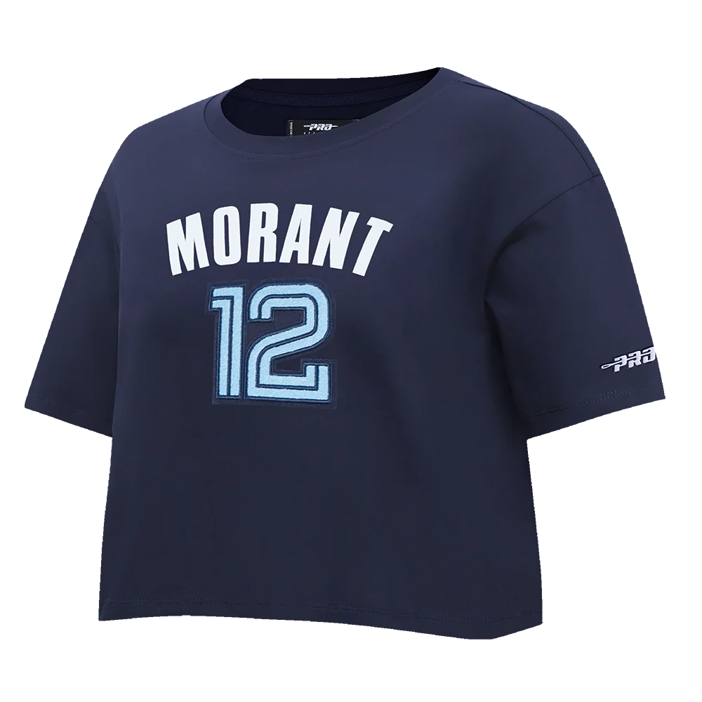 NBA MEMPHIS GRIZZLIES JA MORANT #12 CLASSIC PNN WOMEN'S SJ BOXY TEE (MIDNIGHT NAVY) - Image 4