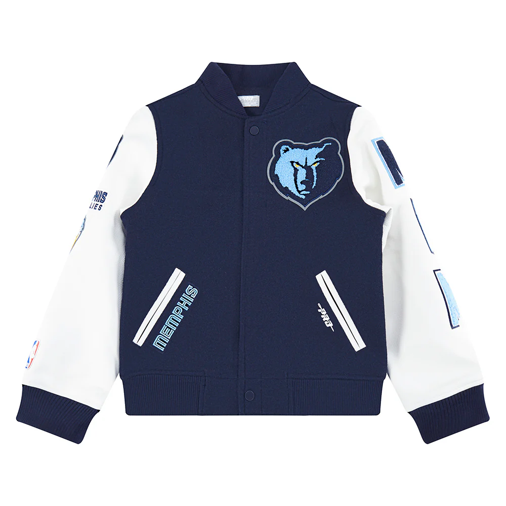 NBA MEMPHIS GRIZZLIES CLASSIC BIG BOYS WOOL VARSITY JACKET (MIDNIGHT NAVY/WHITE) - Image 3