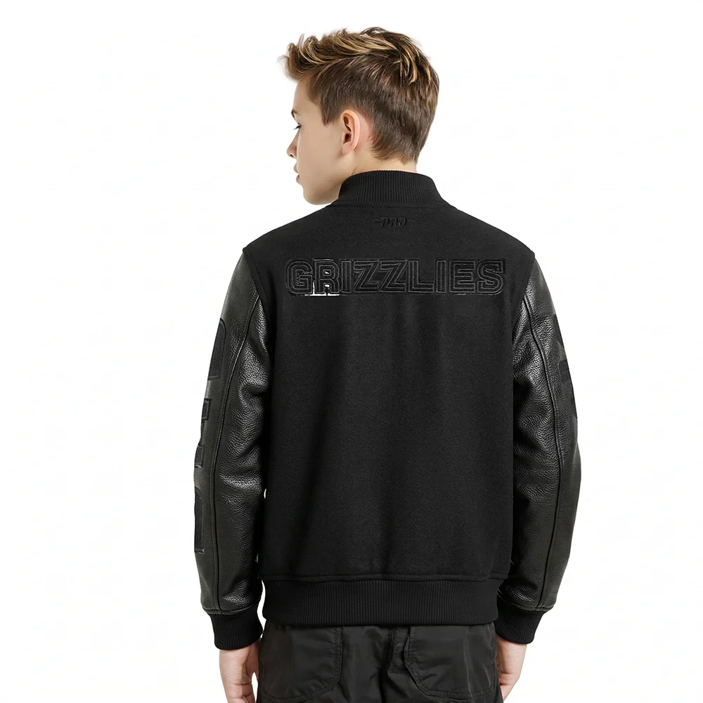NBA MEMPHIS GRIZZLIES TRIPLE BLACK BIG BOYS WOOL VARSITY JACKET (JET BLACK) - Image 2