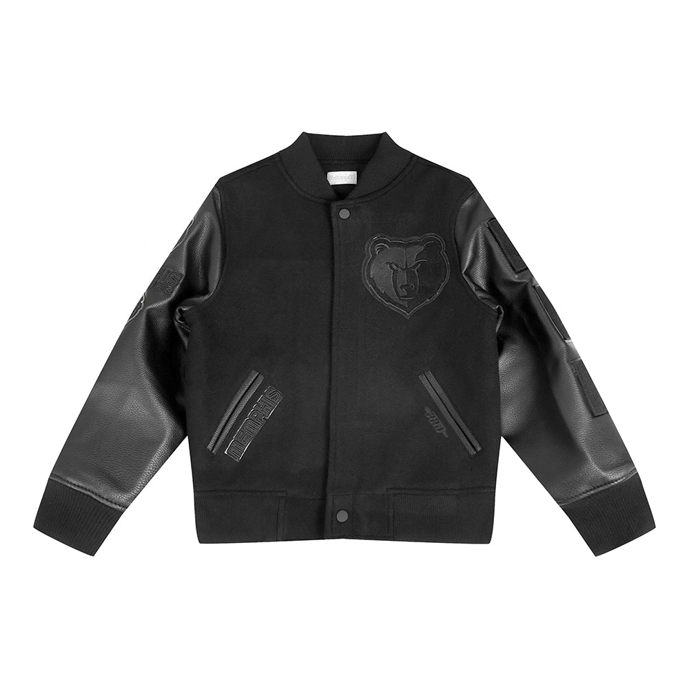 NBA MEMPHIS GRIZZLIES TRIPLE BLACK BIG BOYS WOOL VARSITY JACKET (JET BLACK) - Image 3