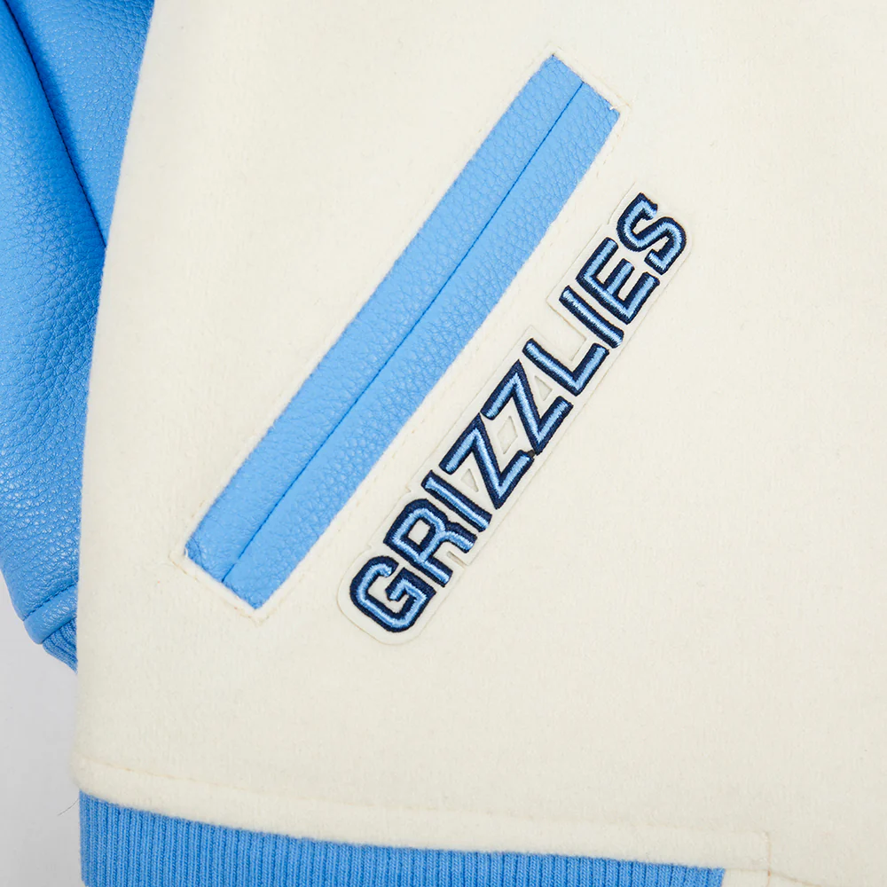 NBA MEMPHIS GRIZZLIES RETRO CLASSIC BIG BOYS RIB WOOL VARSITY JACKET (EGGSHELL/ UNIVERSITY BLUE) - Image 10