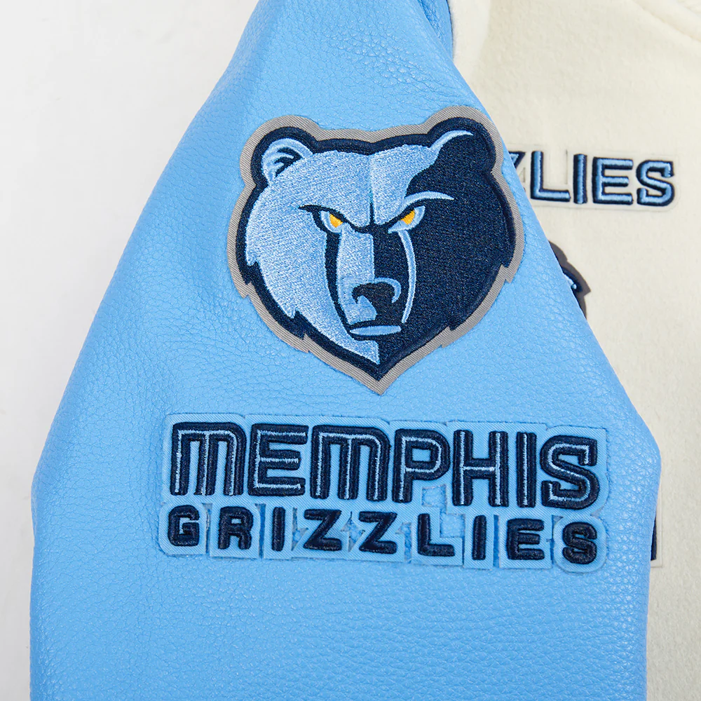 NBA MEMPHIS GRIZZLIES RETRO CLASSIC BIG BOYS RIB WOOL VARSITY JACKET (EGGSHELL/ UNIVERSITY BLUE) - Image 11
