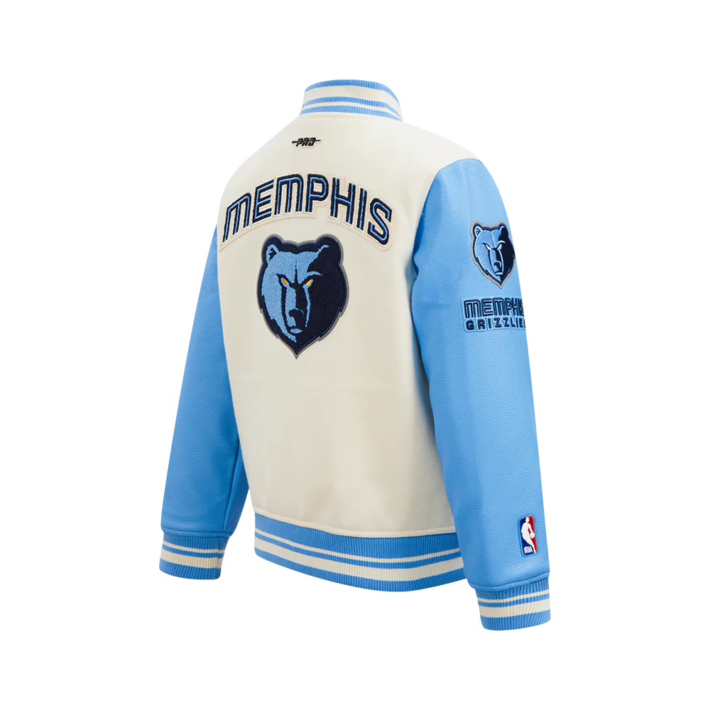 NBA MEMPHIS GRIZZLIES RETRO CLASSIC BIG BOYS RIB WOOL VARSITY JACKET (EGGSHELL/ UNIVERSITY BLUE) - Image 6
