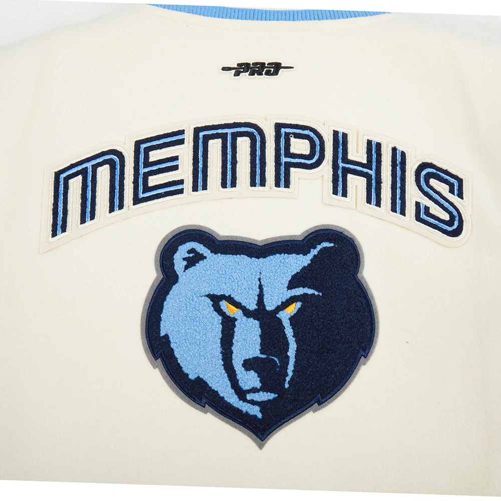 NBA MEMPHIS GRIZZLIES RETRO CLASSIC BIG BOYS RIB WOOL VARSITY JACKET (EGGSHELL/ UNIVERSITY BLUE) - Image 7