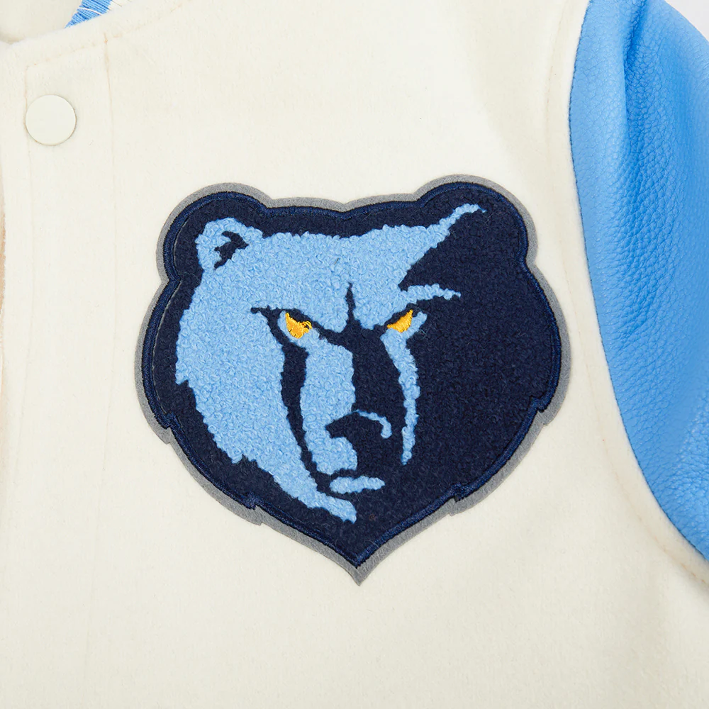 NBA MEMPHIS GRIZZLIES RETRO CLASSIC BIG BOYS RIB WOOL VARSITY JACKET (EGGSHELL/ UNIVERSITY BLUE) - Image 8