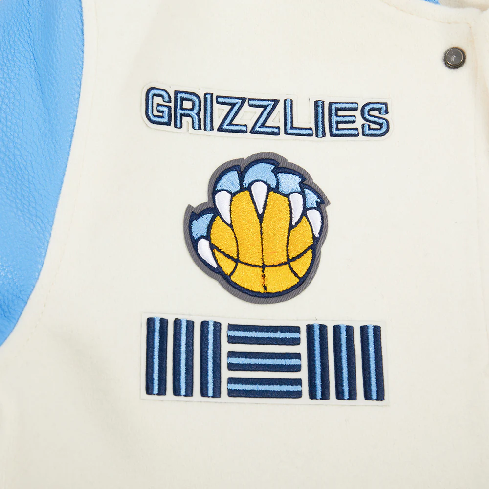 NBA MEMPHIS GRIZZLIES RETRO CLASSIC BIG BOYS RIB WOOL VARSITY JACKET (EGGSHELL/ UNIVERSITY BLUE) - Image 9