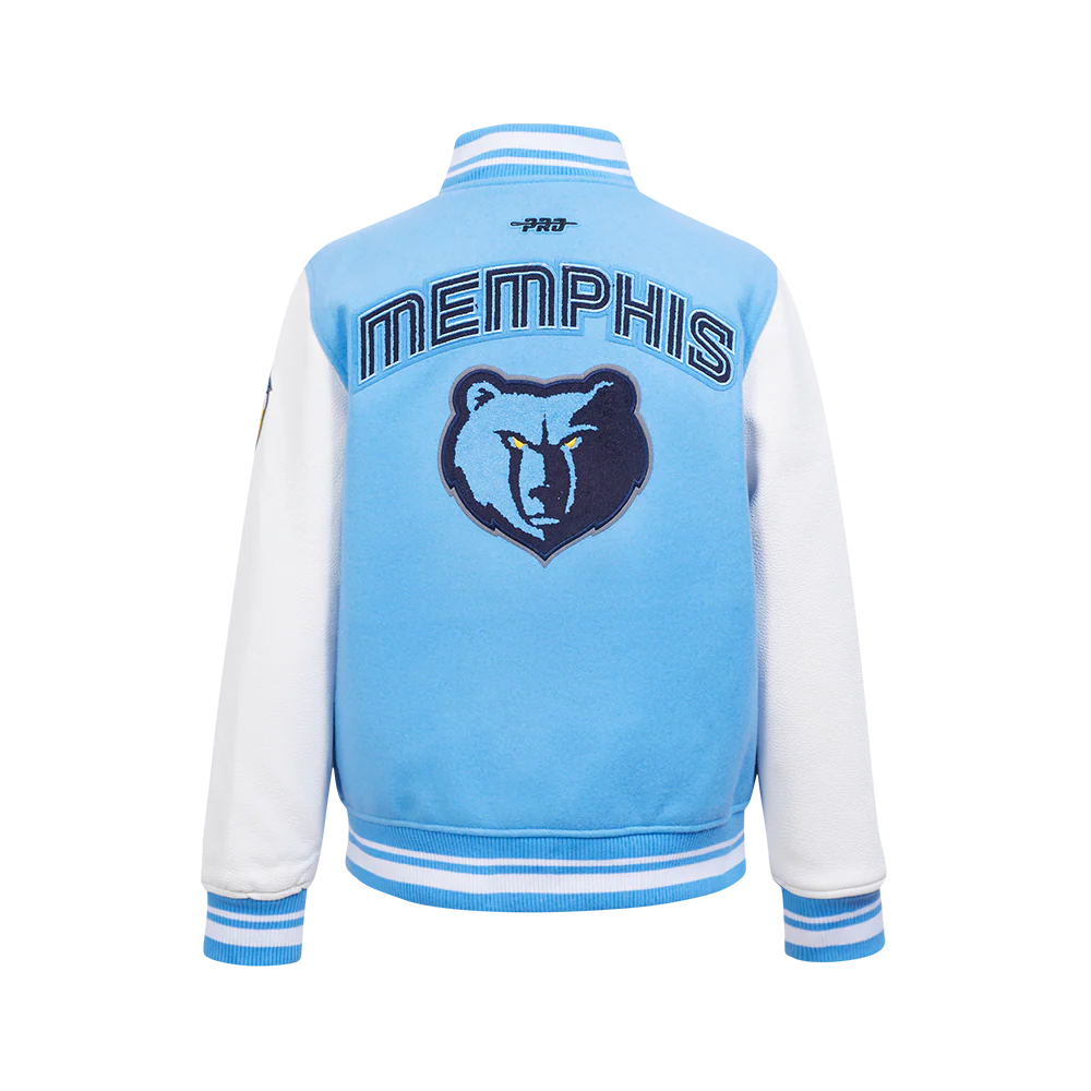 NBA MEMPHIS GRIZZLIES RETRO CLASSIC BIG BOYS RIB WOOL VARSITY JACKET (UNIVERSITY BLUE/WHITE) - Image 3