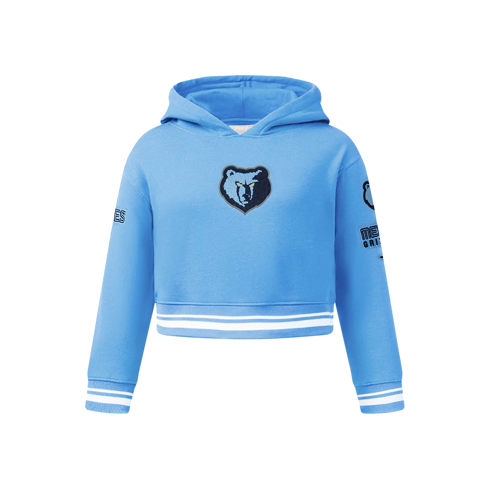 NBA MEMPHIS GRIZZLIES RETRO CLASSIC BIG GIRLS RIB FLEECE PULLOVER HOODIE (UNIVERSITY BLUE)