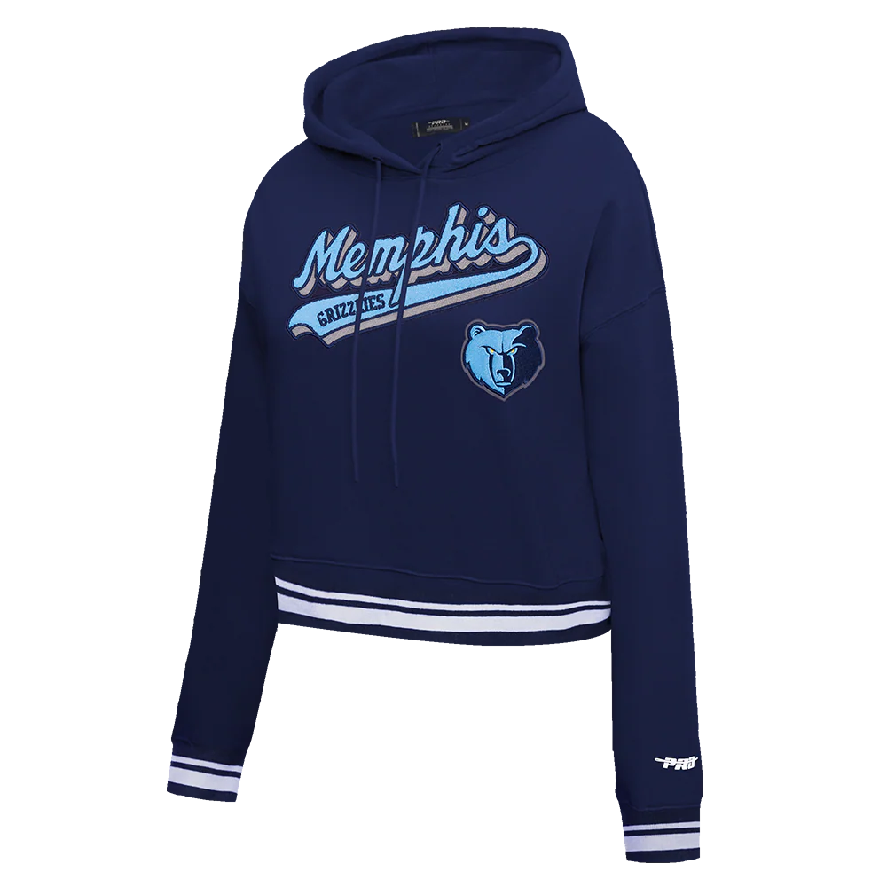 NBA MEMPHIS GRIZZLIES SCRIPT TAIL WOMEN'S RIB FLEECE CROPPED PULLOVER HOODIE (MIDNIGHT NAVY) - Image 2