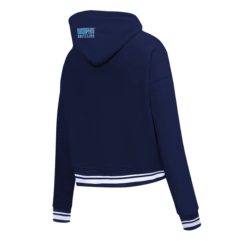 NBA MEMPHIS GRIZZLIES SCRIPT TAIL WOMEN'S RIB FLEECE CROPPED PULLOVER HOODIE (MIDNIGHT NAVY) - Image 3