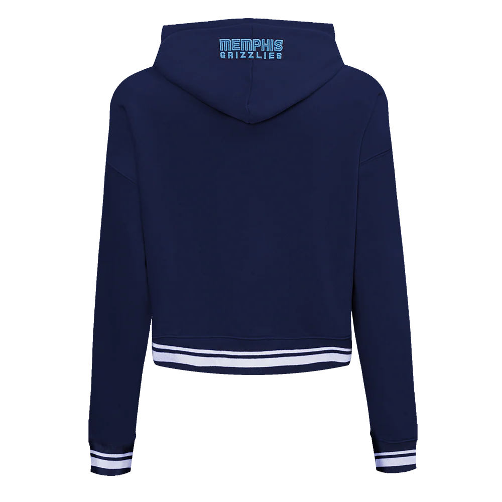 NBA MEMPHIS GRIZZLIES SCRIPT TAIL WOMEN'S RIB FLEECE CROPPED PULLOVER HOODIE (MIDNIGHT NAVY) - Image 4