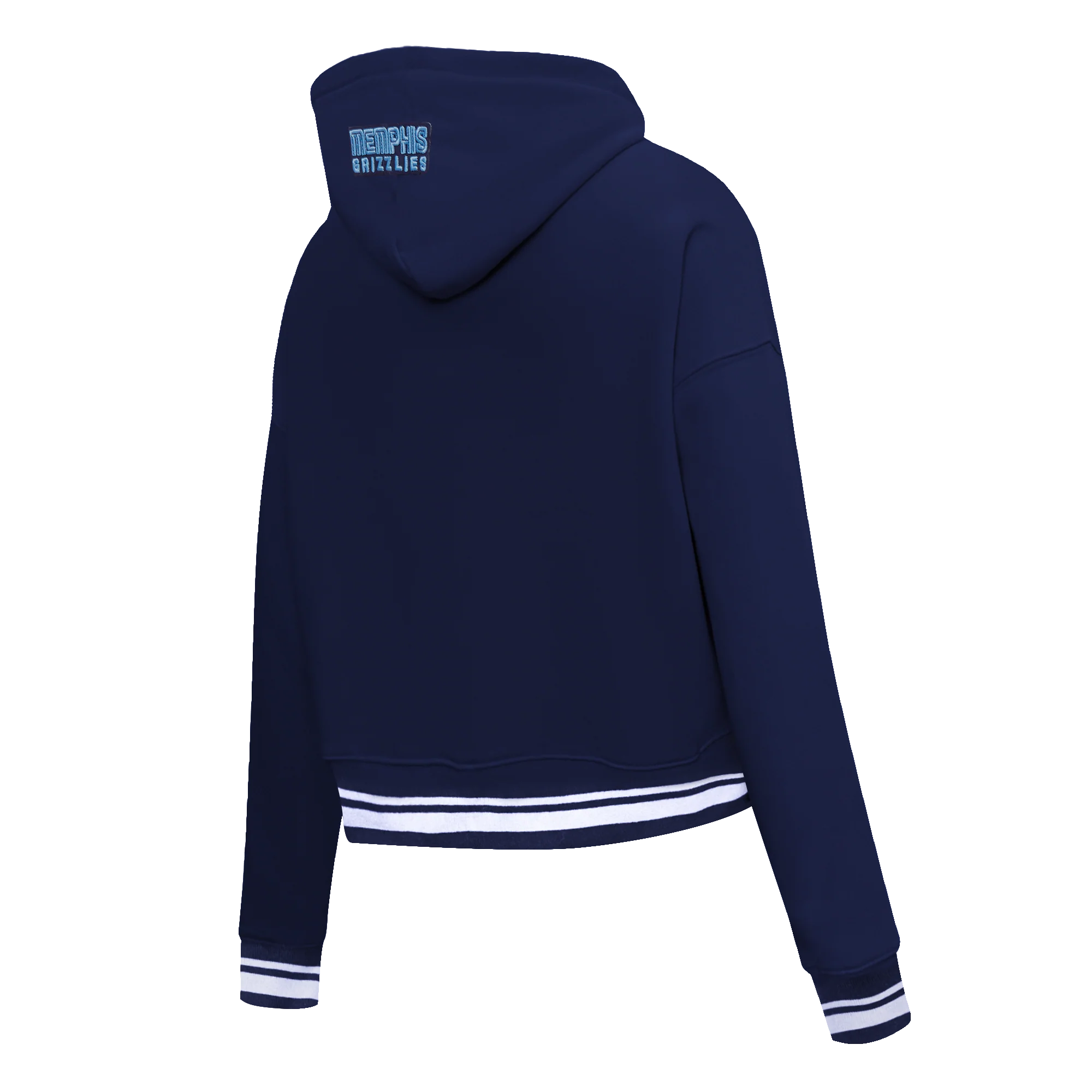 NBA MEMPHIS GRIZZLIES SCRIPT TAIL WOMEN'S RIB FLEECE CROPPED PULLOVER HOODIE (MIDNIGHT NAVY) - Image 9