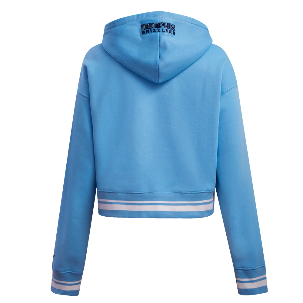NBA MEMPHIS GRIZZLIES SCRIPT TAIL WOMEN'S RIB FLEECE CROPPED PULLOVER HOODIE (UNIVERSITY BLUE) - Image 3