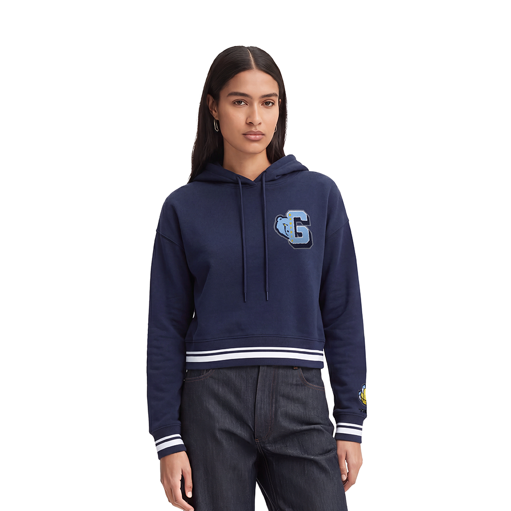 NBA MEMPHIS GRIZZLIES MASHUP WOMEN'S RIB CROPPED PULLOVER HOODIE (MIDNIGHT NAVY)