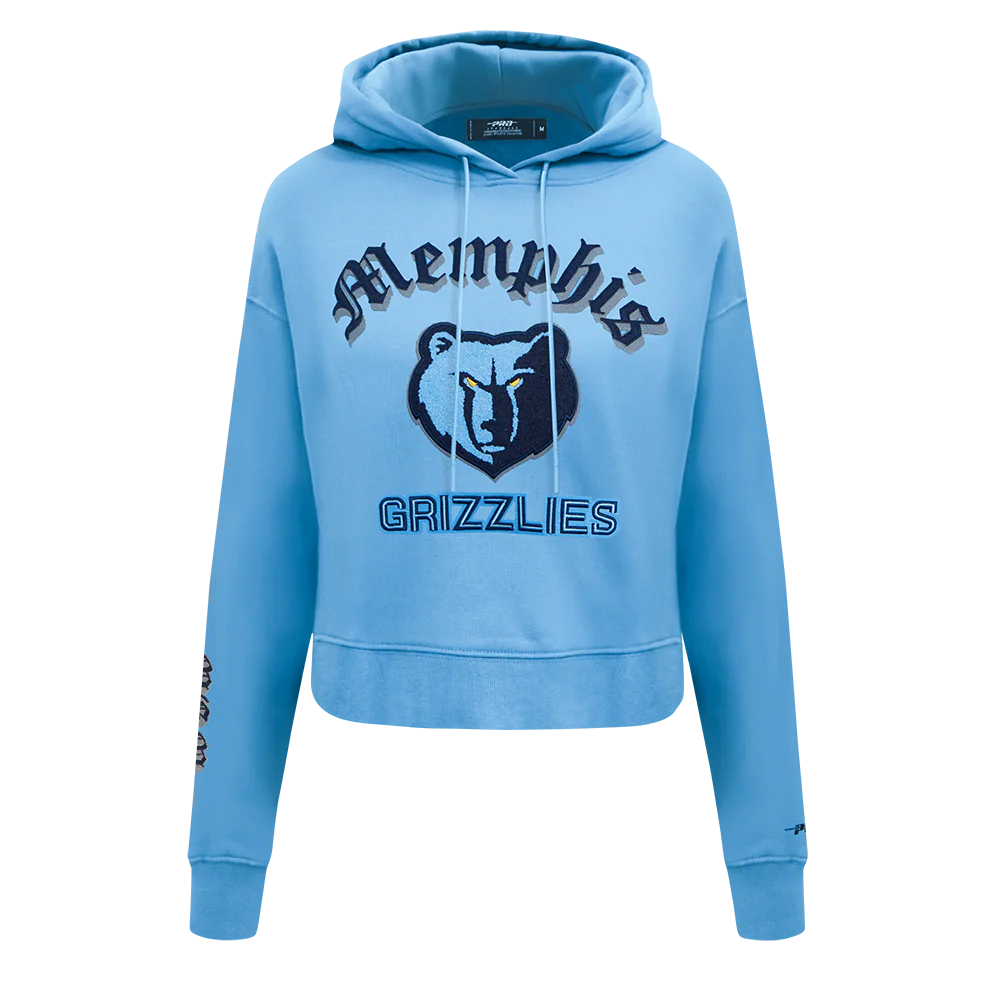 NBA MEMPHIS GRIZZLIES OLD ENGLISH WOMEN'S FLC CROPPED PO HOODIE (UNIVERSITY BLUE)