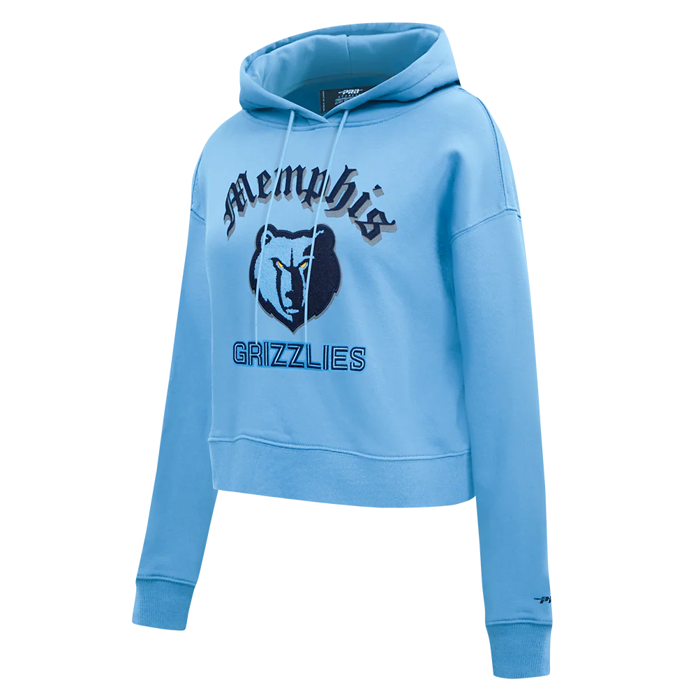 NBA MEMPHIS GRIZZLIES OLD ENGLISH WOMEN'S FLC CROPPED PO HOODIE (UNIVERSITY BLUE) - Image 2