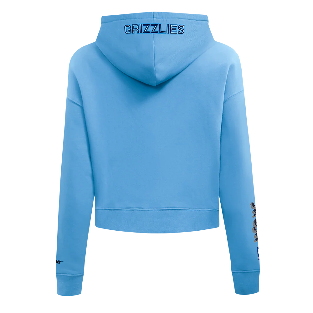 NBA MEMPHIS GRIZZLIES OLD ENGLISH WOMEN'S FLC CROPPED PO HOODIE (UNIVERSITY BLUE) - Image 3