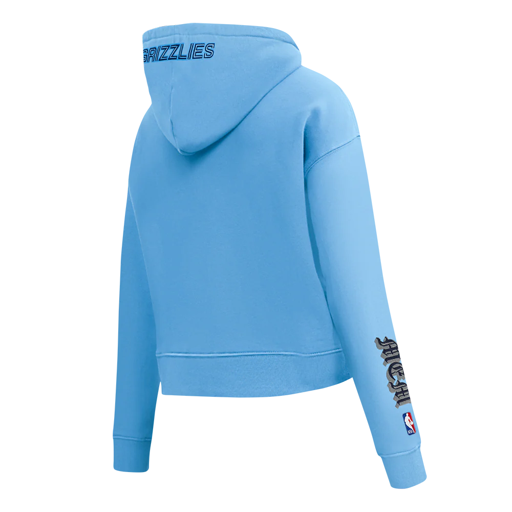 NBA MEMPHIS GRIZZLIES OLD ENGLISH WOMEN'S FLC CROPPED PO HOODIE (UNIVERSITY BLUE) - Image 4