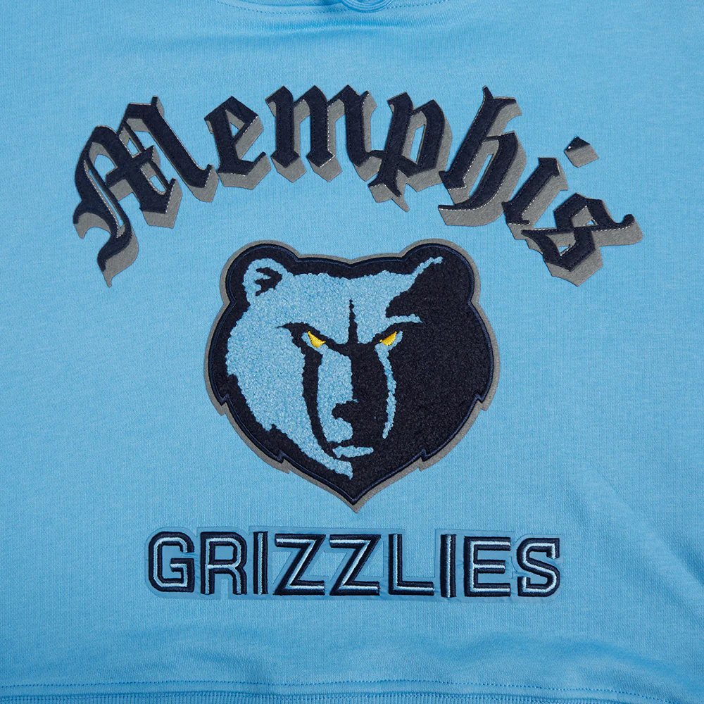 NBA MEMPHIS GRIZZLIES OLD ENGLISH WOMEN'S FLC CROPPED PO HOODIE (UNIVERSITY BLUE) - Image 7