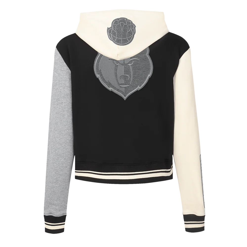 NBA MEMPHIS GRIZZLIES REVERSE FRENCH TERRY WOMEN'S COLOR BLOCK FLEECE FULL ZIP HOODIE (BLACK/GRAY/EGGSHELL) - Image 3