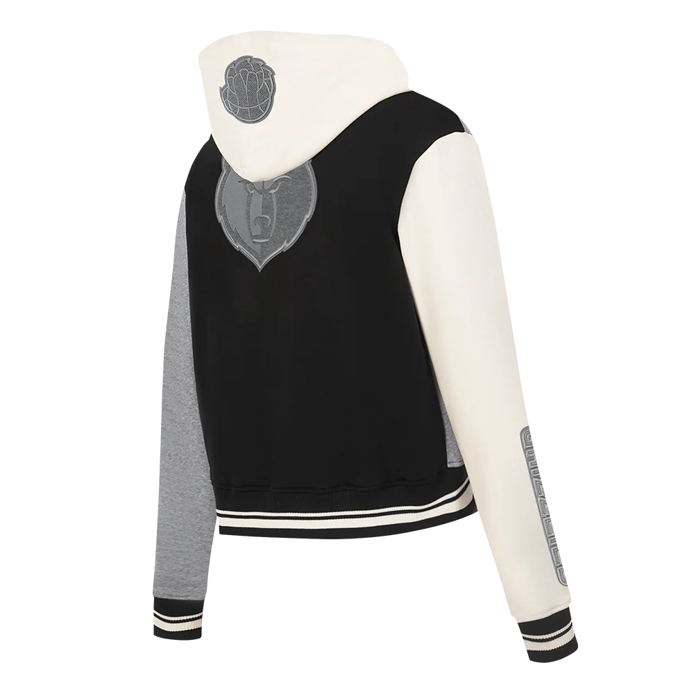 NBA MEMPHIS GRIZZLIES REVERSE FRENCH TERRY WOMEN'S COLOR BLOCK FLEECE FULL ZIP HOODIE (BLACK/GRAY/EGGSHELL) - Image 4