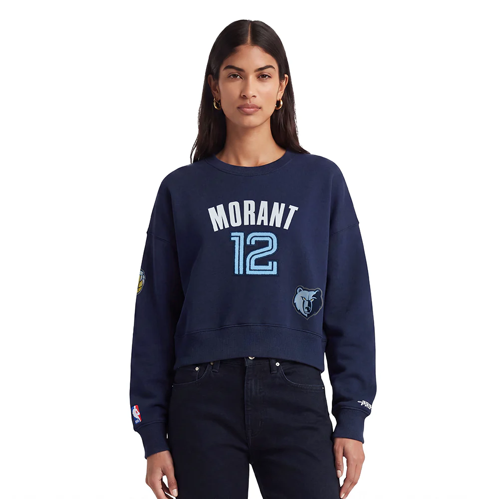 NBA MEMPHIS GRIZZLIES JA MORANT #12 CLASSIC PNN WOMEN'S FLC CREWNECK (MIDNIGHT NAVY)