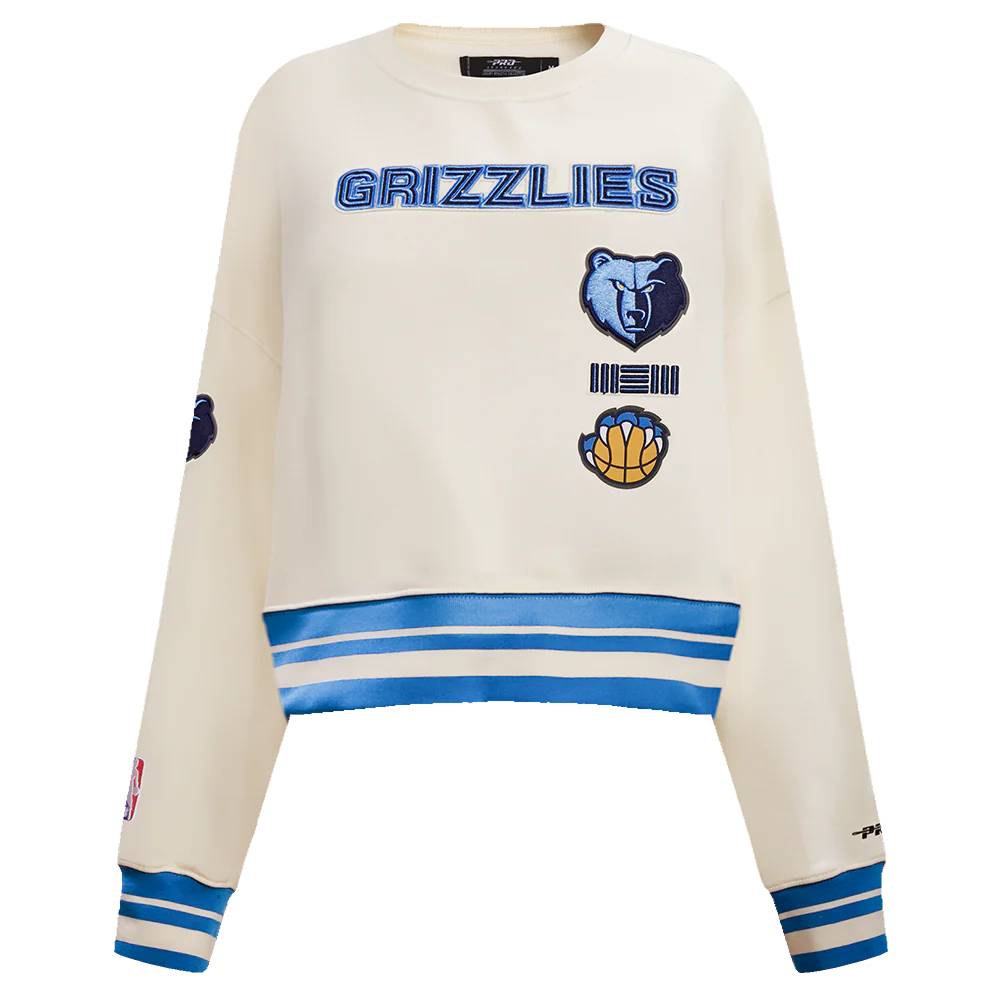 NBA MEMPHIS GRIZZLIES RETRO CLASSIC WOMEN'S RIB CREWNECK (EGGSHELL/UNIVERSITY BLUE)