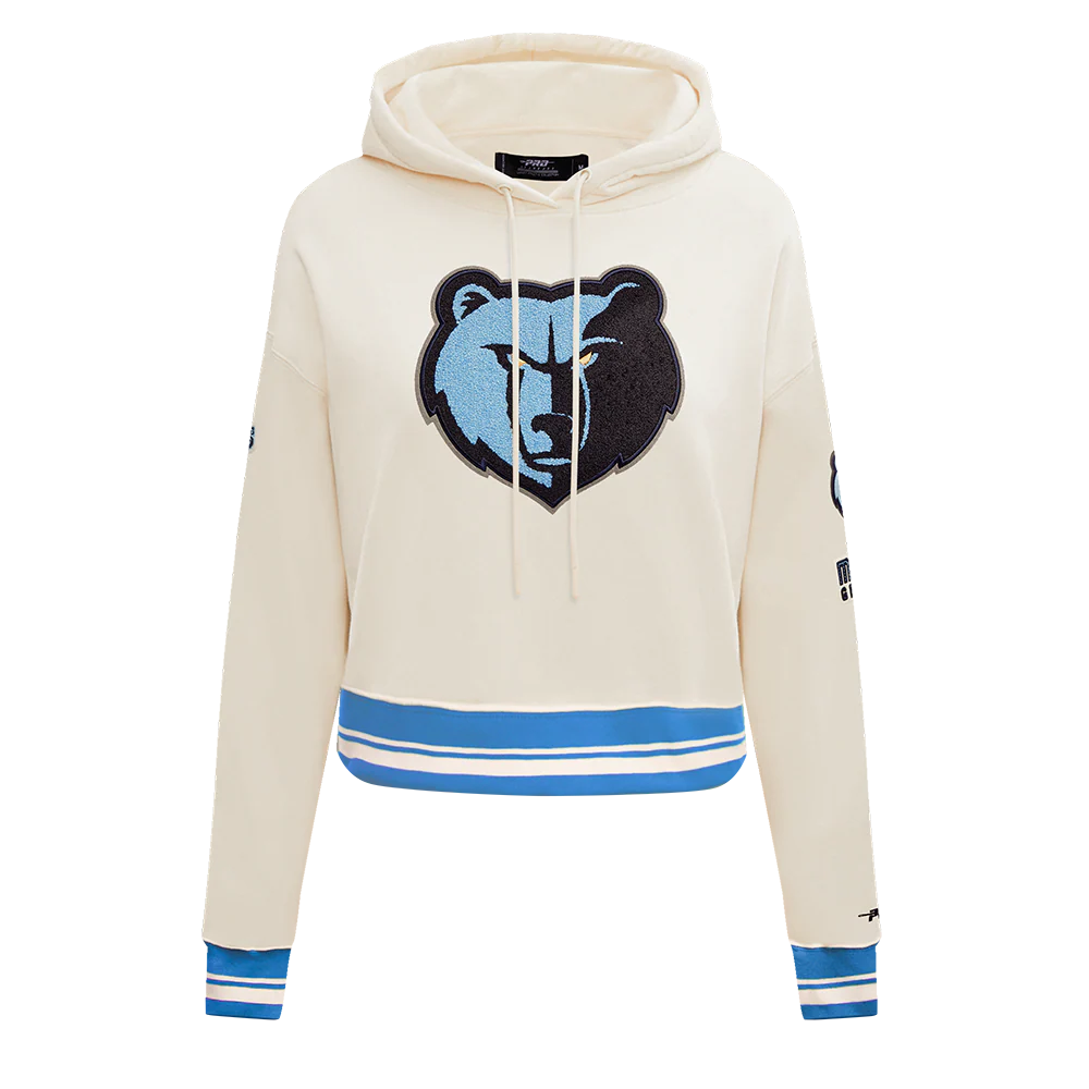 NBA MEMPHIS GRIZZLIES RETRO CLASSIC WOMEN'S RIB CROPPED PULLOVER HOODIE (EGGSHELL/UNIVERSITY BLUE)
