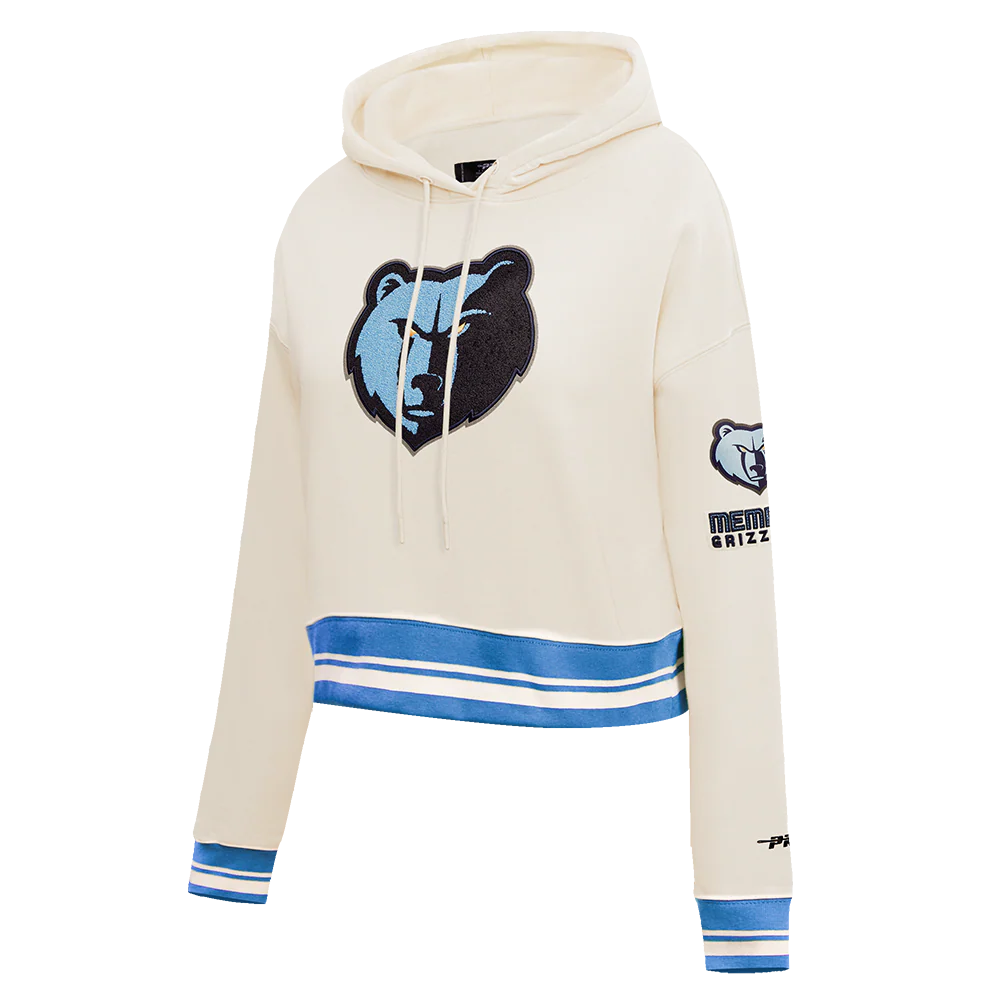 NBA MEMPHIS GRIZZLIES RETRO CLASSIC WOMEN'S RIB CROPPED PULLOVER HOODIE (EGGSHELL/UNIVERSITY BLUE) - Image 2