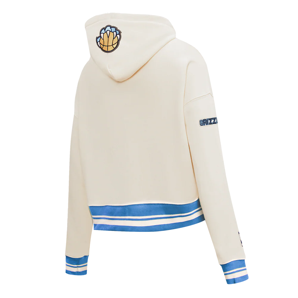 NBA MEMPHIS GRIZZLIES RETRO CLASSIC WOMEN'S RIB CROPPED PULLOVER HOODIE (EGGSHELL/UNIVERSITY BLUE) - Image 3