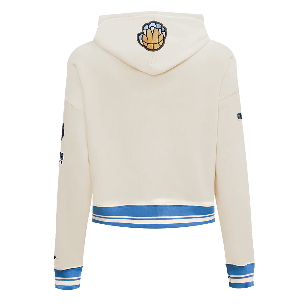 NBA MEMPHIS GRIZZLIES RETRO CLASSIC WOMEN'S RIB CROPPED PULLOVER HOODIE (EGGSHELL/UNIVERSITY BLUE) - Image 4