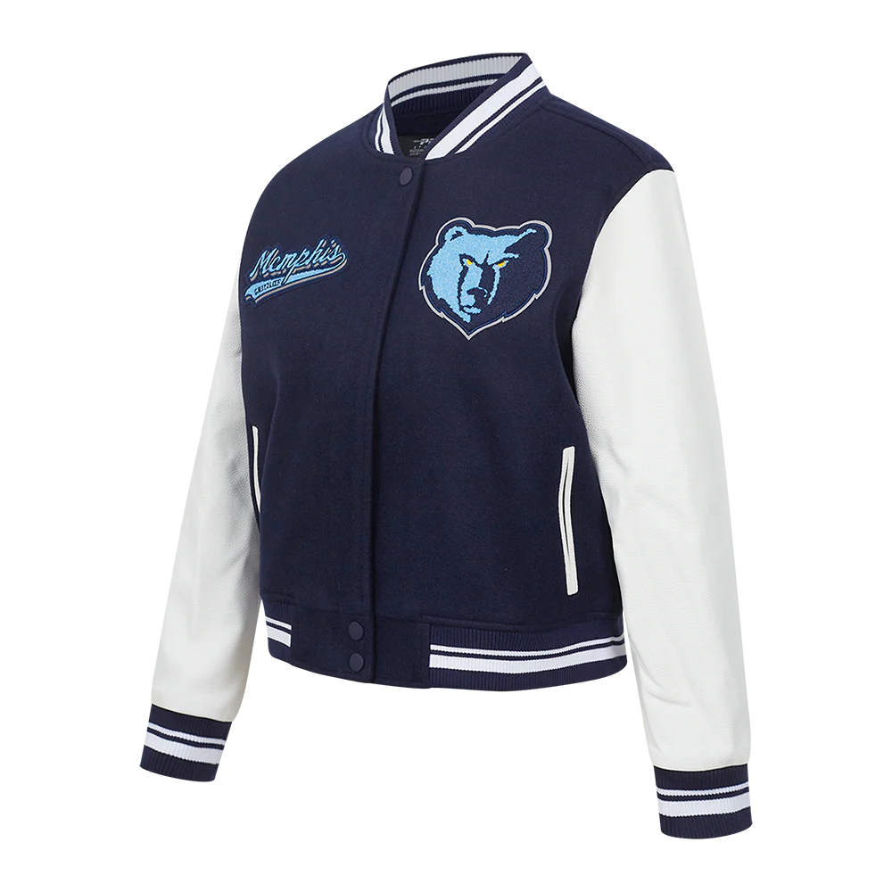 NBA MEMPHIS GRIZZLIES SCRIPT TAIL WOMEN'S WOOL VARSITY JACKET (MIDNIGHT NAVY/WHITE) - Image 2
