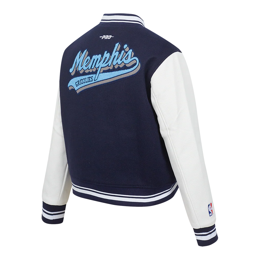 NBA MEMPHIS GRIZZLIES SCRIPT TAIL WOMEN'S WOOL VARSITY JACKET (MIDNIGHT NAVY/WHITE) - Image 4