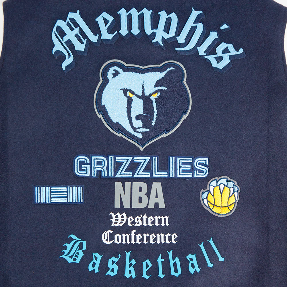 NBA MEMPHIS GRIZZLIES OLD ENGLISH WOMEN'S RIB WOOL VARSITY JACKET (MIDNIGHT NAVY/WHITE) - Image 9
