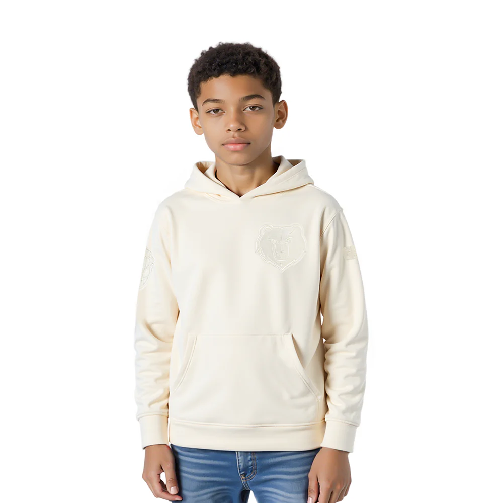 NBA MEMPHIS GRIZZLIES NEUTRAL LITTLE BOYS FLEECE PULLOVER HOODIE (EGGSHELL)