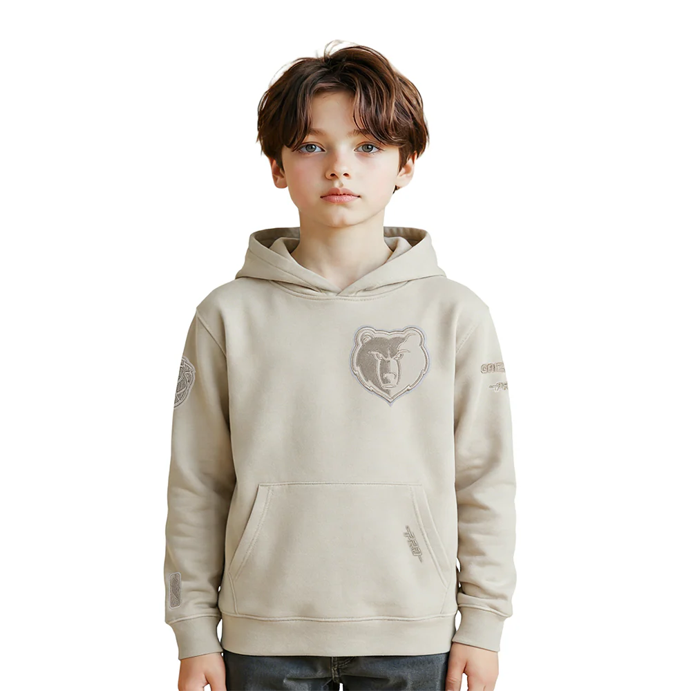 NBA MEMPHIS GRIZZLIES NEUTRAL LITTLE BOYS FLEECE PULLOVER HOODIE (TAUPE)