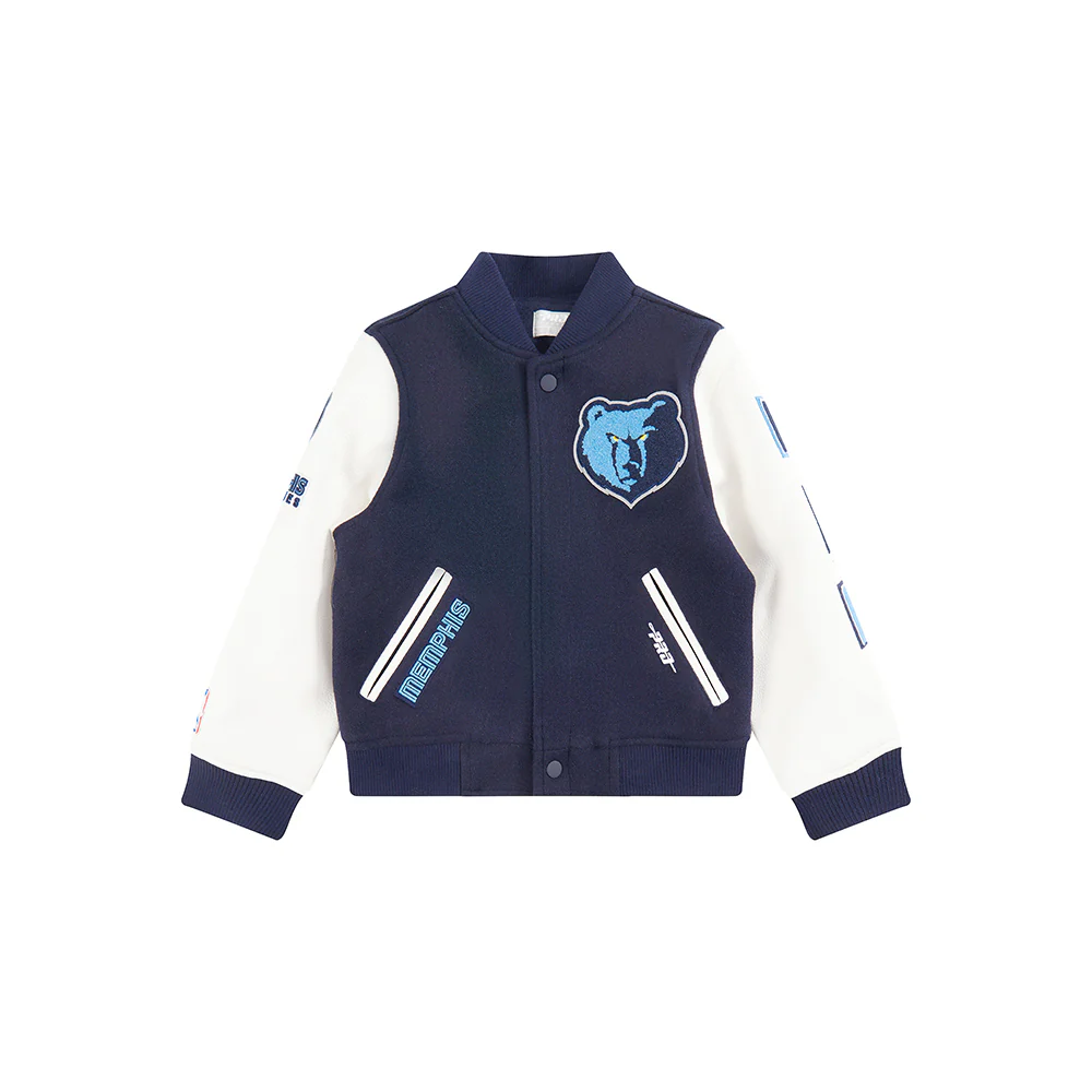 NBA MEMPHIS GRIZZLIES CLASSIC LITTLE BOYS WOOL VARSITY JACKET (MIDNIGHT NAVY/WHITE) - Image 3
