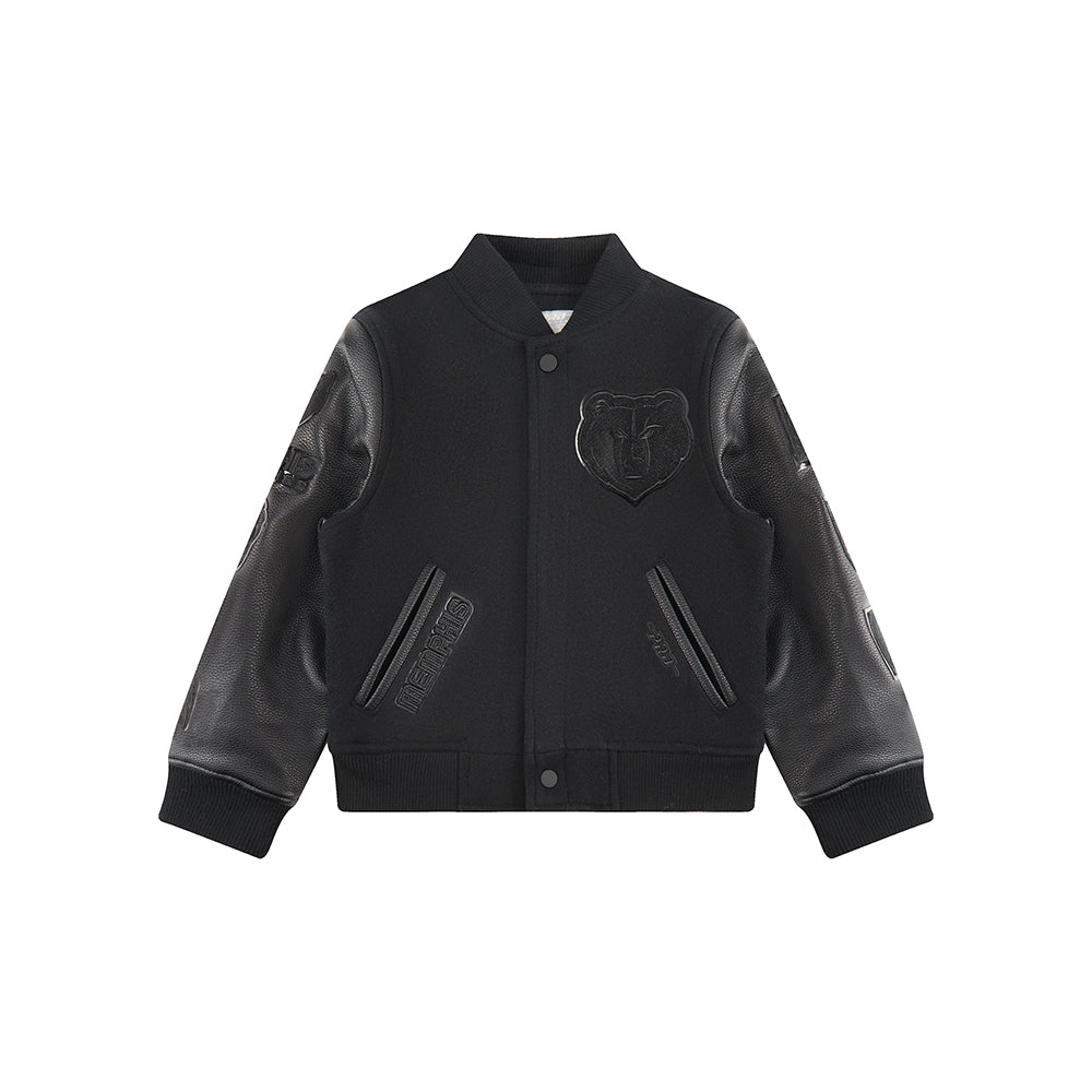 NBA MEMPHIS GRIZZLIES TRIPLE BLACK LITTLE BOYS WOOL VARSITY JACKET (JET BLACK) - Image 3